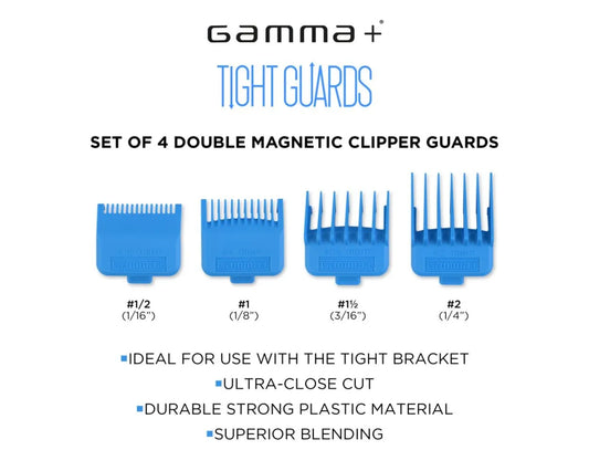 Professional Dub Magnetic Tight Clipper Guards 4-Pack Cyan Blue GAMMA