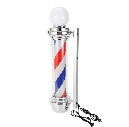 Barber Signature Barber Pole with Top Lightbulb - Silver